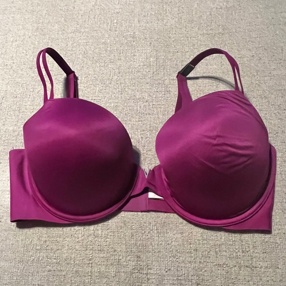 Victoria's Secret Magenta Purple Lined Demi Bra 36DD Animal Print Wings